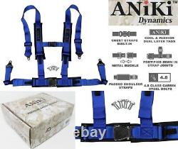 2 X Aniki Blue 4 Point Aircraft Buckle Racing Seat Belt Harness Fits Polaris Utv