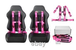 2 X Aniki Pink 4 Point Aircraft Buckle Racing Seat Belt Harness For Polaris Utv