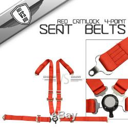 2 X JDM 4-Point Charlock Racing Seat Belts Harness Red Shoulder Strap No Logo