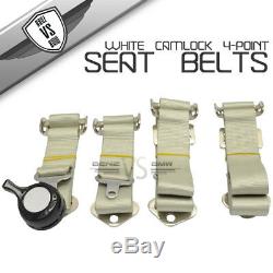 2 X JDM 4-Point Charlock Racing Seat Belts Harness White Light Silver Strap