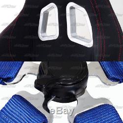 2 X Jdm T1 Black+red Stitches Racing Seats + Blue 5 Point Cam Lock Harness Belt