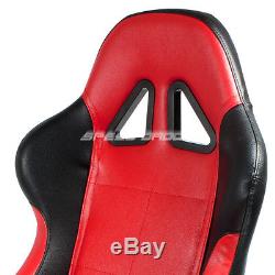 2 X Red/black Pvc Leather Racing Seats+universal Slider+2x 4-point Harness Belt