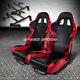 2 X Red+carbon Woven Cloth Racing Seats+universal Slider+2x 4-point Harness Belt
