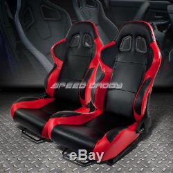 2 X Red+carbon Woven Cloth Racing Seats+universal Slider+2x 4-point Harness Belt