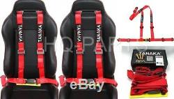 2 X Tanaka Buggy Series Universal Red 3 Point Buckle Racing Seat Belt Harness
