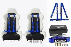 2 X Tanaka Universal Blue 4 Point Ez Release Buckle Racing Seat Belt Harness