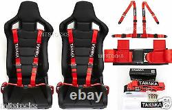 2 X Tanaka Universal Red 4 Point Ez Release Buckle Racing Seat Belt Harness New