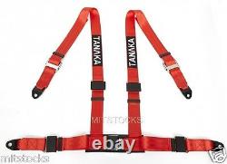 2 X Tanaka Universal Red 4 Point Ez Release Buckle Racing Seat Belt Harness New