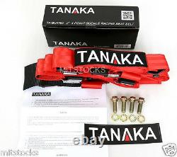 2 X Tanaka Universal Red 4 Point Ez Release Buckle Racing Seat Belt Harness New
