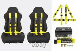 2 X Tanaka Universal Yellow 4 Point Ez Release Buckle Racing Seat Belt Harness