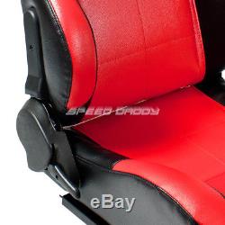 2 X Universal Black/red Pvc Leather Racing Seats+4-pt Green Camlock Harness Belt