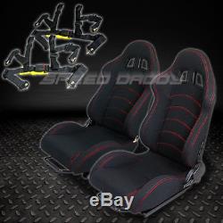 2 X Universal Type-f1 Black Woven Racing Seats+slider+4-point Harness Seat Belts