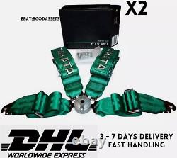 2 x Takata 4 Point Snap-On 3 w Camlock Racing Seat Belt Harness Green Universal