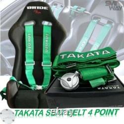 2 x Takata 4 Point Snap-On 3 w Camlock Racing Seat Belt Harness Green Universal