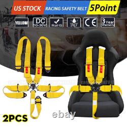 2pc 5 Point Racing Seat Belt Harness Snap-On With Camlock Universal ATV UTV Yellow