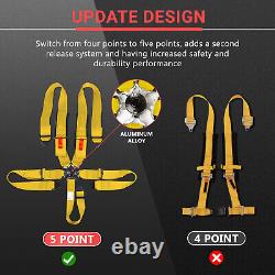 2pc 5 Point Racing Seat Belt Harness Snap-On With Camlock Universal ATV UTV Yellow