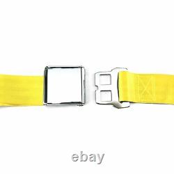 2pt Yellow Airplane Buckle Retractable Lap Seat Belt withPlate Hardware