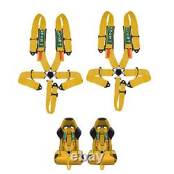 2x 5Point Racing Seat Belt Harness Snap-On With Camlock Yellow Universal ATV UTV