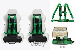 2x Aniki Green 4 Point Aircraft Buckle Racing Seat Belt Harness Fits Polaris Utv