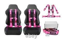 2x Aniki Pink 4 Point Aircraft Buckle Race Seat Belt Harness Ultra Shoulder Pad