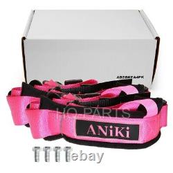 2x Aniki Pink 4 Point Aircraft Buckle Race Seat Belt Harness Ultra Shoulder Pad