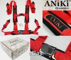 2x Aniki Red 4 Point Aircraft Buckle Racing Seat Belt Harness Ultra Shoulder Pad