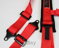 2x Aniki Red 4 Point Aircraft Buckle Racing Seat Belt Harness Ultra Shoulder Pad