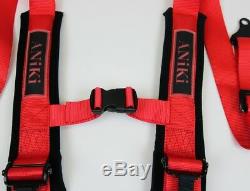 2x Aniki Red 4 Point Aircraft Buckle Racing Seat Belt Harness Ultra Shoulder Pad