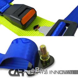 2x Black Blue Cloth T-R Type Reclinable Racing Bucket Seats+Seat Belt Harness