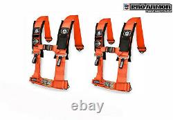 2x Pro Armor 2 Seat Belt 4pt Harness withSewn Pad Orange Polaris Can-am Kawasaki