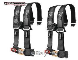 2x Pro Armor 3 Seat Belt 4pt Harness withSewn Pads BLACK Polaris Can-am Kawasaki