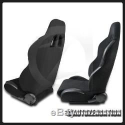 2x Reclinable Racing Seats Black with4 Point Safety Harness Belt Belts