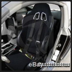 2x Reclinable Racing Seats Black with4 Point Safety Harness Belt Belts
