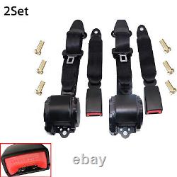 2x Retractable 3 Point Safety Seat Belt Straps Car Vehicle Adjustable Belt Kit