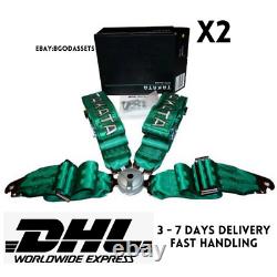 2x Takata 4 Point Snap-On 3 w Camlock Racing Seat Belt Harness Green Universal