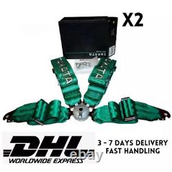 2x Takata 4 Point Snap-On 3 w Camlock Racing Seat Belt Harness Green Universal