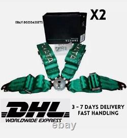 2x Takata 4 Point Snap-On 3 w Camlock Racing Seat Belt Harness Green Universal