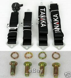 2x Tanaka Universal Black 4 Point Camlock Quick Release Racing Seat Belt Harness
