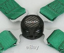 2x Tanaka Universal Green 4 Point Camlock Quick Release Racing Seat Belt Harness
