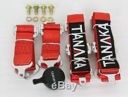 2x Tanaka Universal Red 4 Point Camlock Quick Release Racing Seat Belt Harness