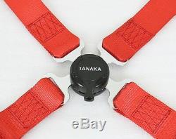 2x Tanaka Universal Red 4 Point Camlock Quick Release Racing Seat Belt Harness