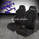 2x Type-r Black Canvas Reclinable Racing Seat+4-point Blue Harness Buckle Belt