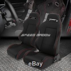 2x Type-r Black Canvas Reclinable Racing Seat+4-point Blue Harness Buckle Belt