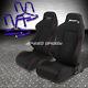 2x Type-r Black Canvas Reclinable Racing Seat+4-point Blue Harness Camlock Belt
