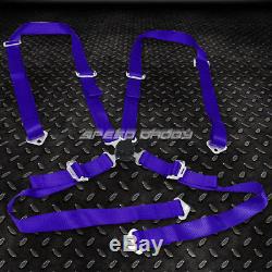 2x Type-r Black Canvas Reclinable Racing Seat+4-point Blue Harness Camlock Belt