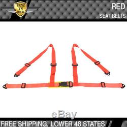 2x Universal JDM Red 4 Point Racing Seat Belts Safety Harness 2 Inch Strap Pair