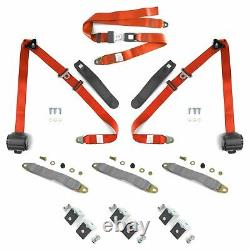 3pt Orange Retractable Seat Belts With Middle 2pt Lap Belt Kit For Bench Seat