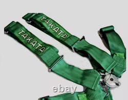 4 Point Takata Green Snap-On 3 Racing Seat Belt Harness w Camlock quick release