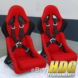 4 Pt 2 Camlock Quick Release Safety Seat Belts Pair Red Racing Bucket Seats