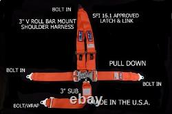 5 Point Racing V Harness Sfi 16.1 Latch & Link Seat Belt Bolt Orange Ihra Adrl